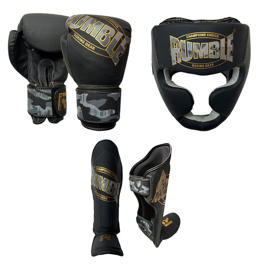 Rumble Kickboxing Set Kids Camo Black/Gold + Head guard