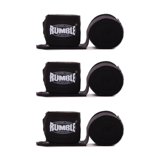 Rumble Boxing Hand Wraps 3 Pairs - 4 Meters - Black/Black/Black