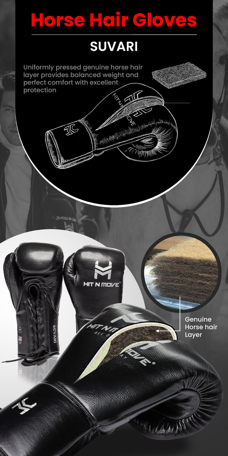 Hit N Move Boxing Gloves Horse Hair Lace Black