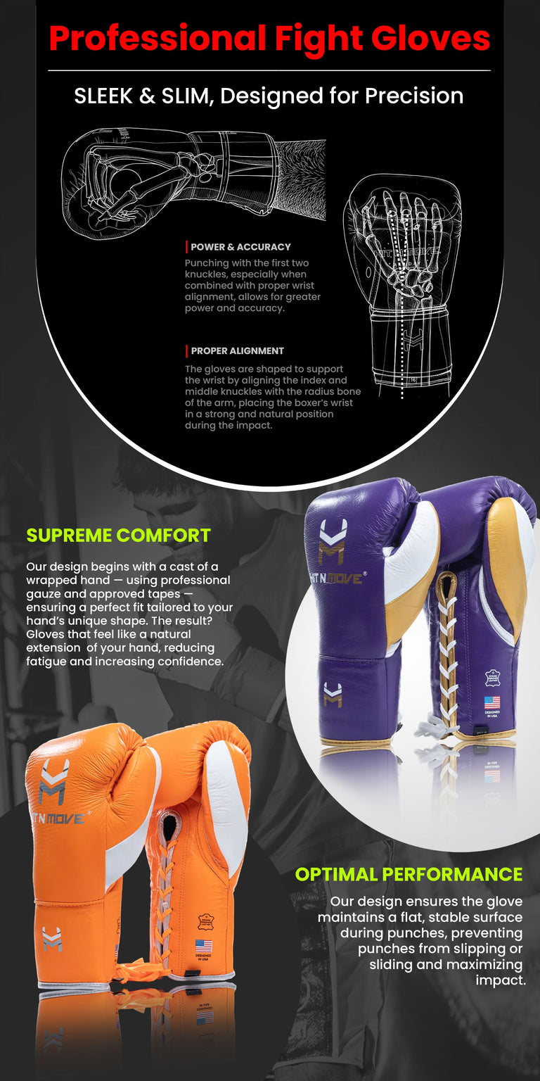 Hit N Move Boxing Gloves Pro Fight Lace Black