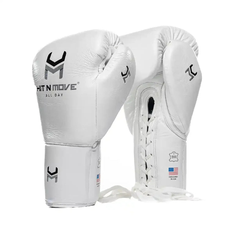 Hit N Move Boxing Gloves All Day Pro-Grip Plus Laces White