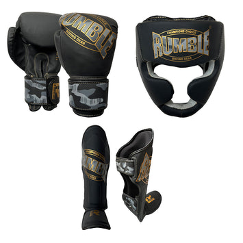 Rumble Kickboxing Set Kids Camo Black/Gold + Head guard