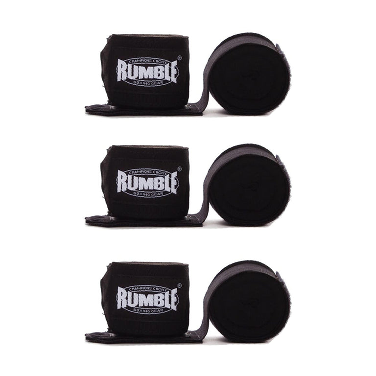 Rumble Boxing Hand Wraps 3 Pairs - 4 Meters - Black/Black/Black
