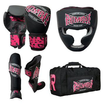 Rumble Kickboxing Set Kids Camo Black/Pink + Headguard + Sports Bag