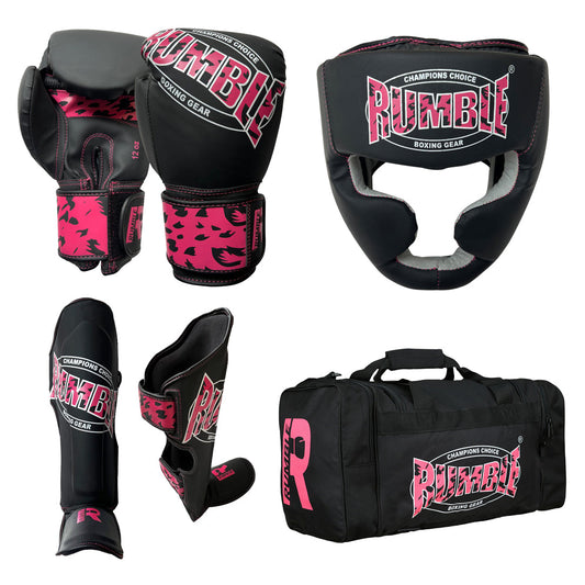 Rumble Kickboxing Set Kids Camo Black/Pink + Headguard + Sports Bag