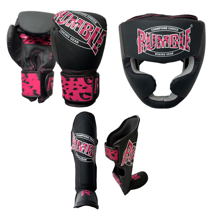 Rumble Kickboxing Set Kids Camo Black/Pink + Head Guard