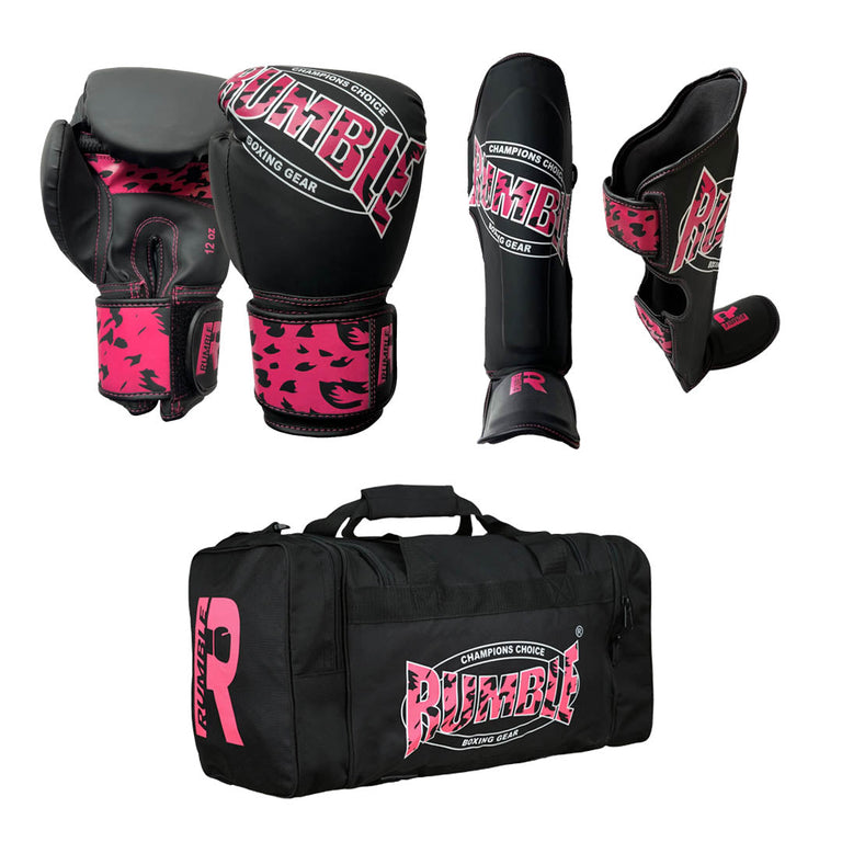 Rumble Kickboxing Set Kids Camo Black/Pink + Sports Bag