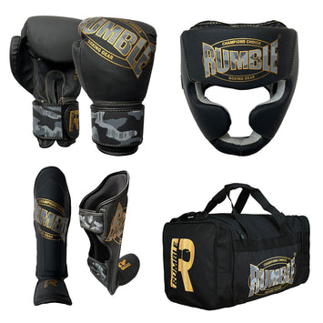 Rumble Kickboxing Set Kids Camo Black/Gold + Head Guard + Sports Bag