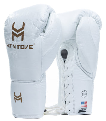 Hit N Move Boxing Gloves Pro Fight Lace White