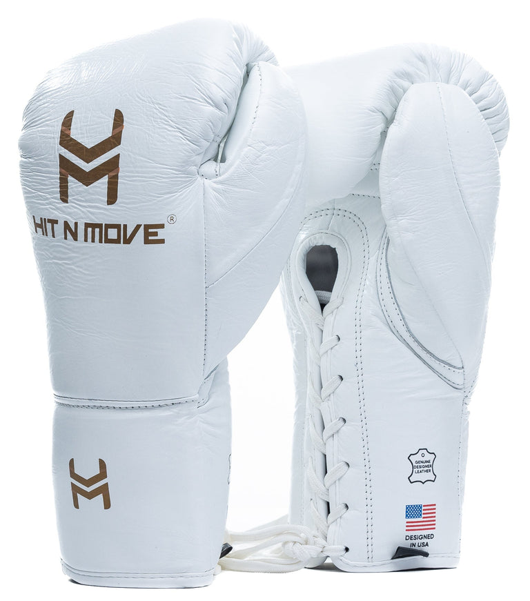 Hit N Move Boxing Gloves Pro Fight Lace White