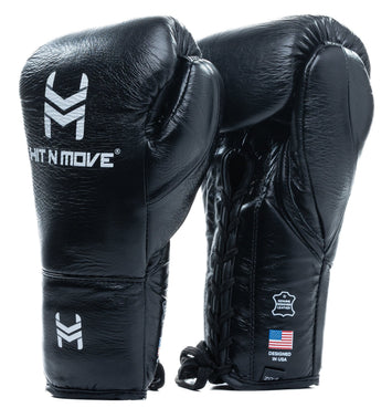 Hit N Move Boxing Gloves Pro Fight Lace Black