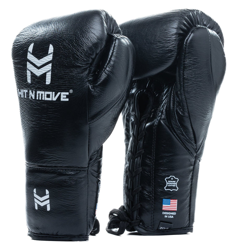 Hit N Move Boxing Gloves Pro Fight Lace Black