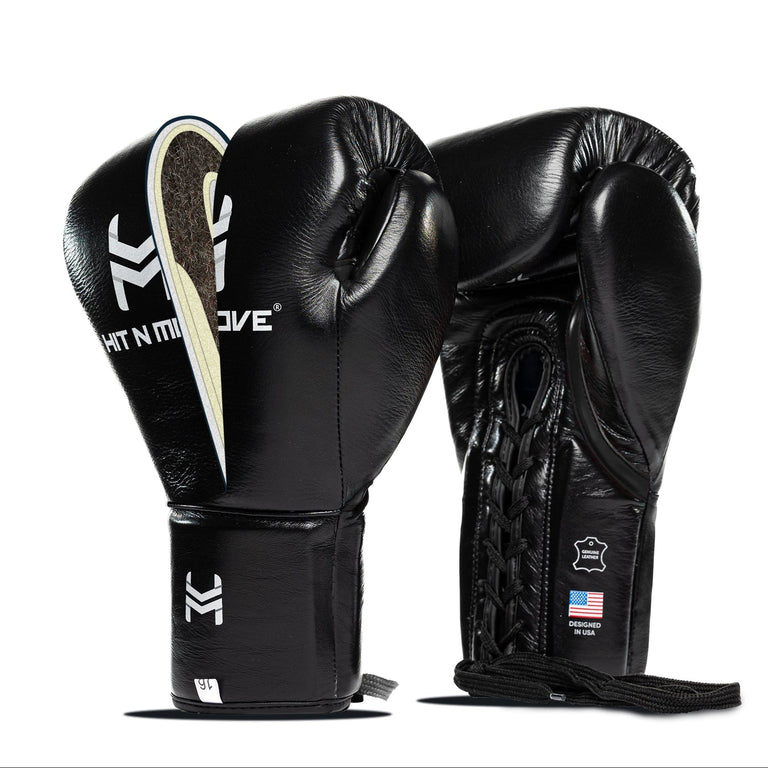Hit N Move Boxing Gloves Horse Hair Lace Black