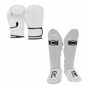 Rumble kickboxing set Boxing glove R-Line & Shin guard Rumble Exclusive White 2.0