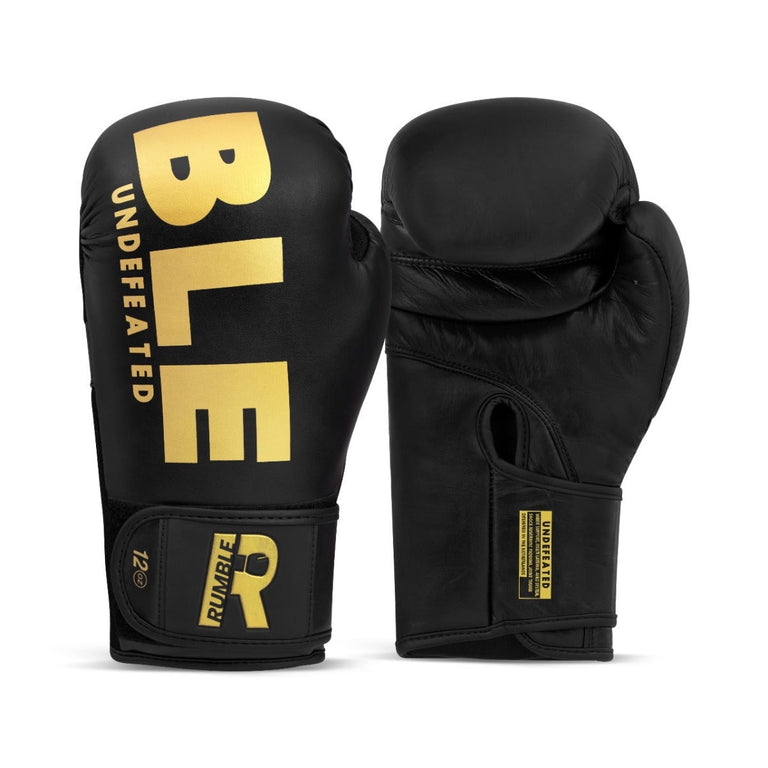 Rumble Kickboxing set Boxing glove Undefeated PU & Rumble Shin guard Beginner Black/Gold