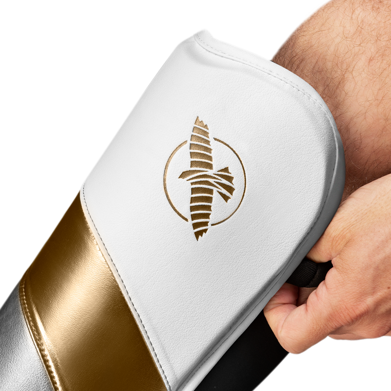Hayabusa Shin Guards T3 Full Back White/Gold