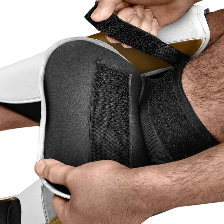 Hayabusa Shin Guards T3 Full Back White/Gold