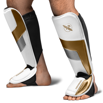 Hayabusa Shin Guards T3 Full Back White/Gold