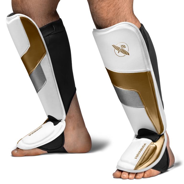 Hayabusa Shin Guards T3 Full Back White/Gold