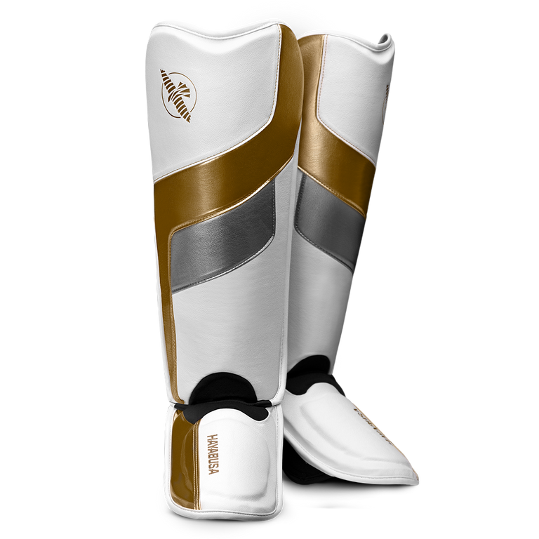 Hayabusa Shin Guards T3 Full Back White/Gold