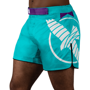 Hayabusa Icon Mid-Thigh Fight Shorts Teal/White/Purple