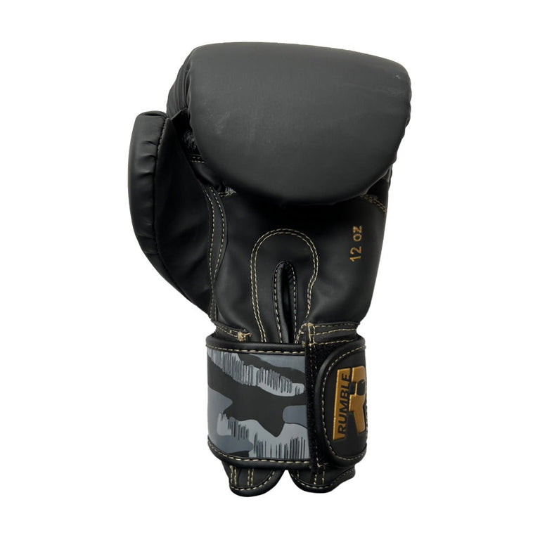 Rumble Kickboxing Set Camo Black/Gold + Head Guard + Sports Bag + Clothing Set