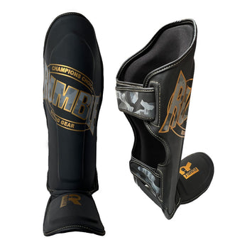 Rumble Shin Guards Kids Camo Black/Gold Junior