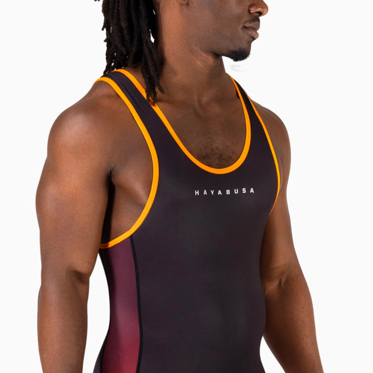 Hayabusa Men's Surge Wrestling Singlet Black/Orange